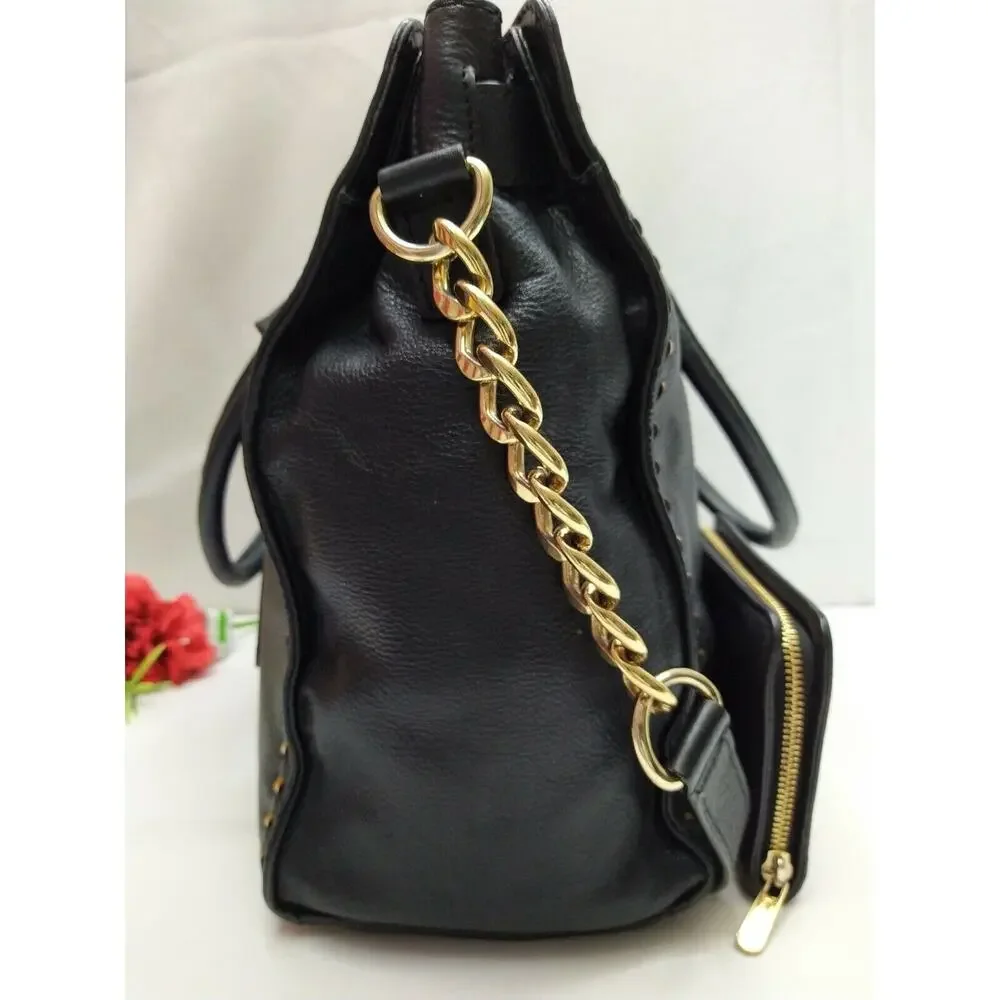 Michael Kors Hamilton Black Leather Satchel Shoulder Bag w/ Matching Wallet